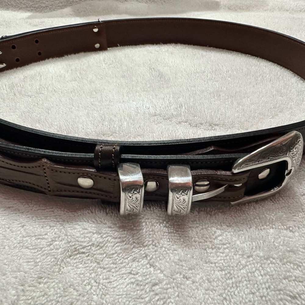 Men's Brown Leather Belt with Silver Buckle